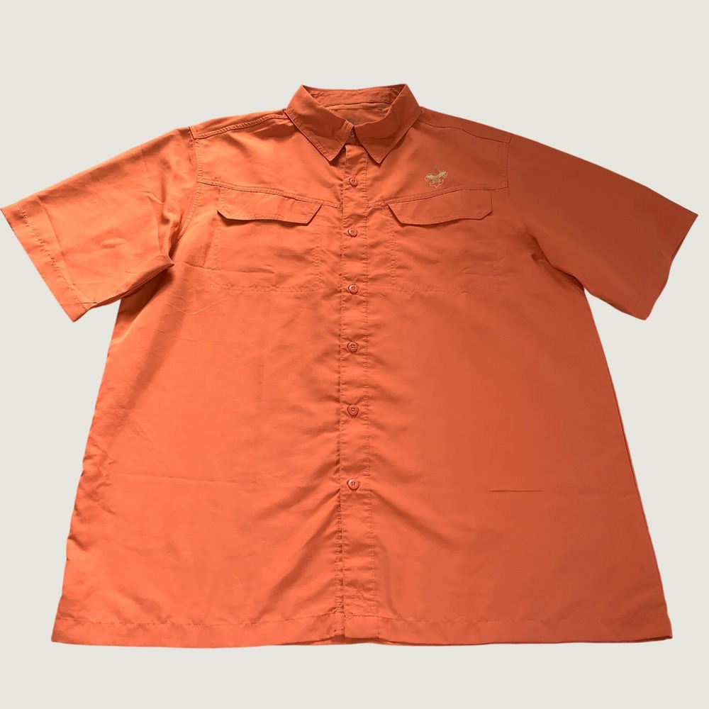 Boy Scouts Of America Mens Large Orange Short Sleeve Button Up Shirt Lightweight